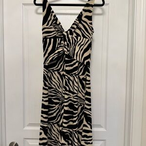 Jones New York One Shoulder Zebra Print Dress - Black and Cream